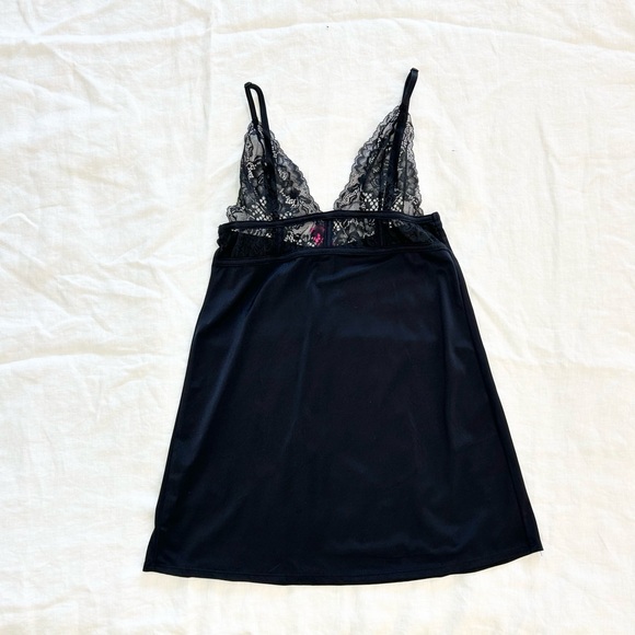 La Senza Black Lace Deep-V Slip Dress Nightgown - Picture 2 of 7